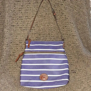 DOONEY & BOURKE-Purple & White Striped Canvas-Leather Shoulder/Details-Near Mint